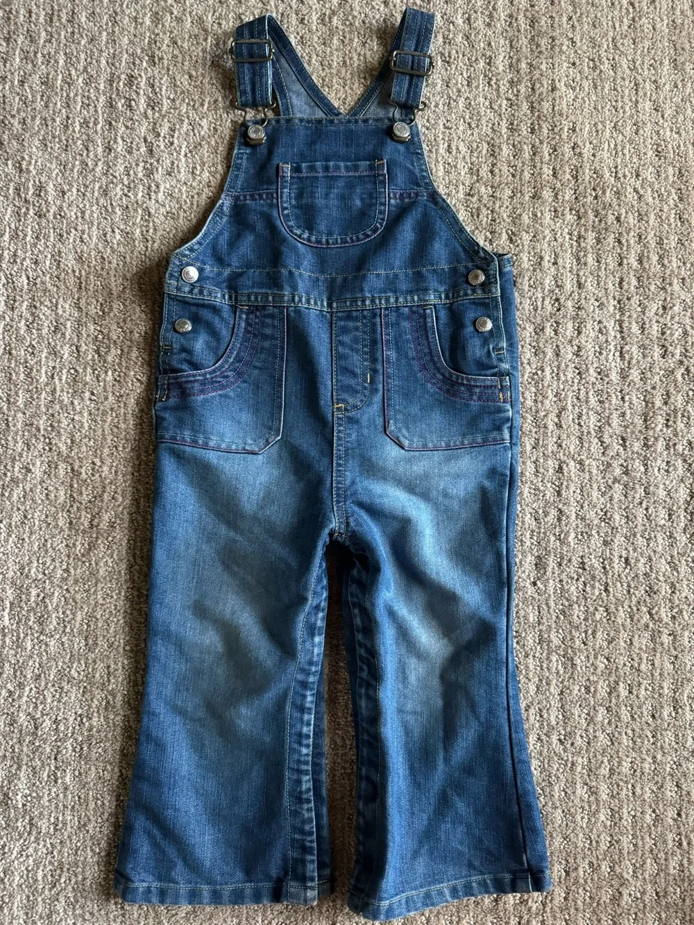 Old Navy Y2K Toddler Denim Overalls 2T Snap Pockets Flare